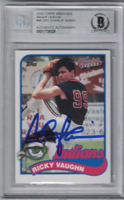 Charlie Sheen Signed Major League 2014 Topps Archives Vaughn BAS Slab 26032