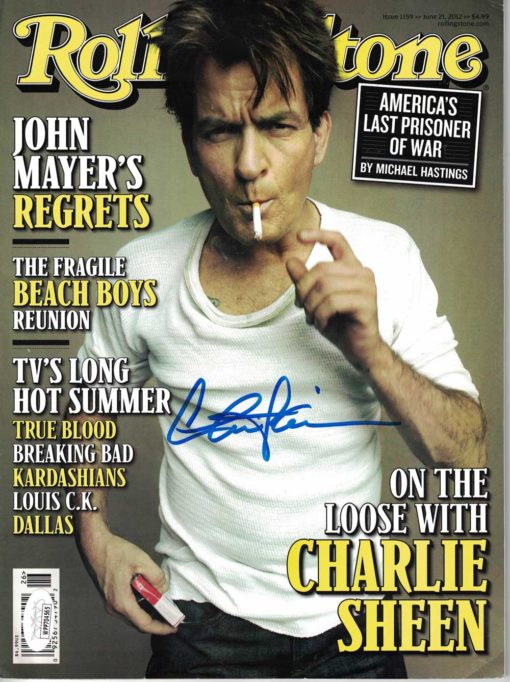 Charlie Sheen Autographed/Signed 2012 Rolling Stone Magazine JSA 25591