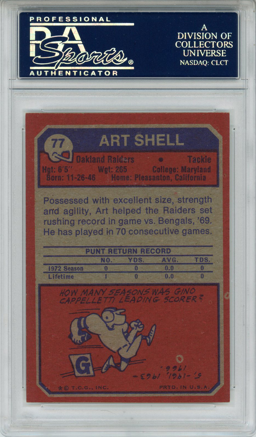Art Shell Autographed 1973 Topps #77 Trading Card HOF PSA Slab
