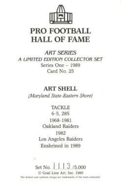 Art Shell Unsigned Oakland Raiders 1989 Series One Goal Line Art Card