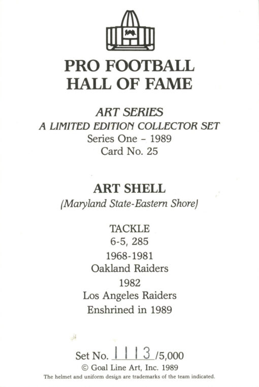 Art Shell Unsigned Oakland Raiders 1989 Series One Goal Line Art Card