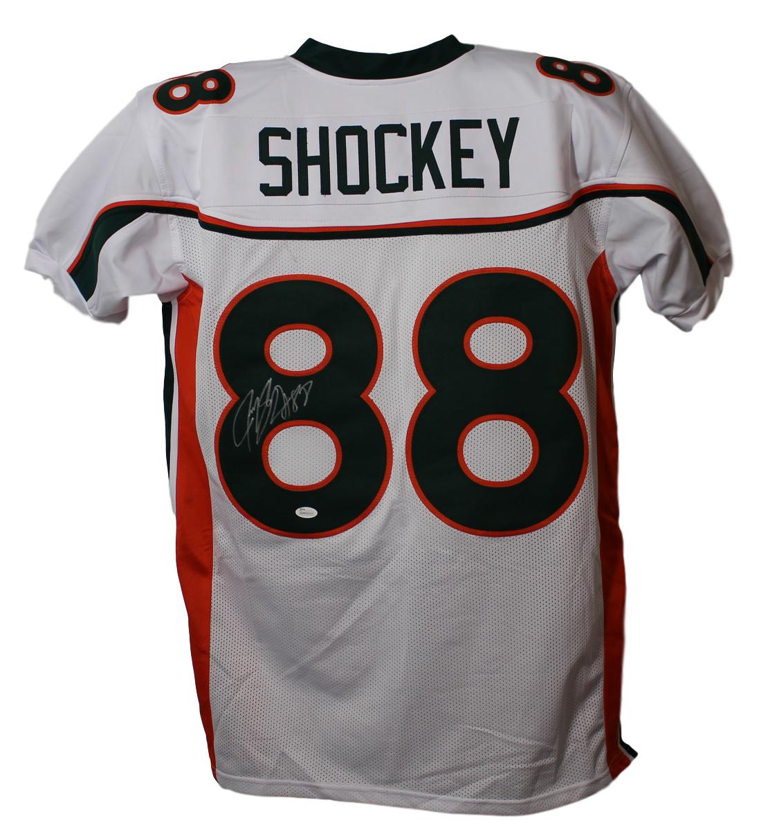 Jeremy Shockey Autographed/Signed College Style White XL Jersey JSA 28071