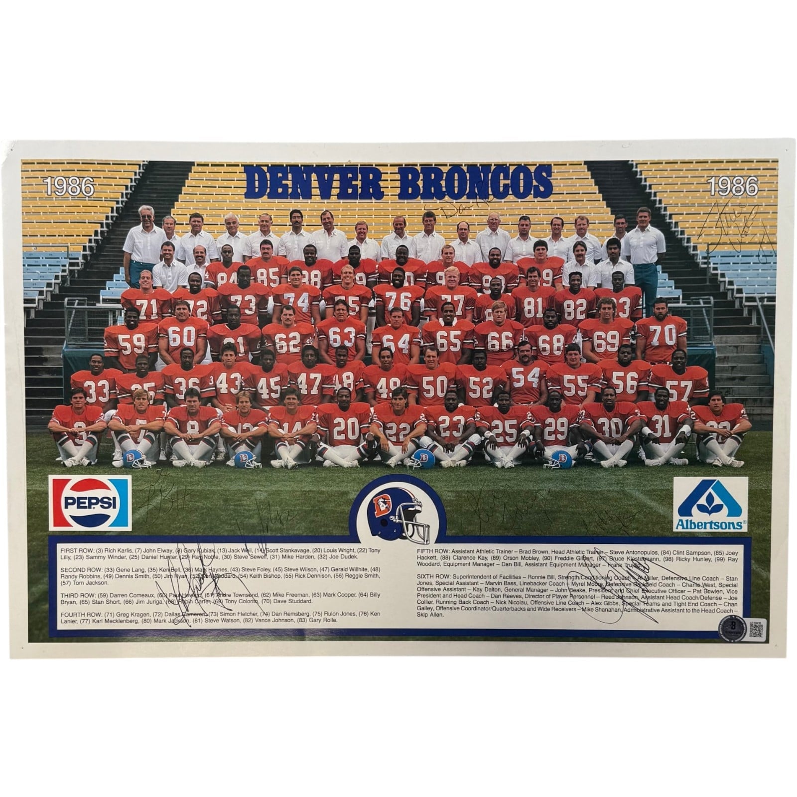 Elway Little Reeves Watson Foley +3 Signed Denver Broncos 11x17 Beckett 58351
