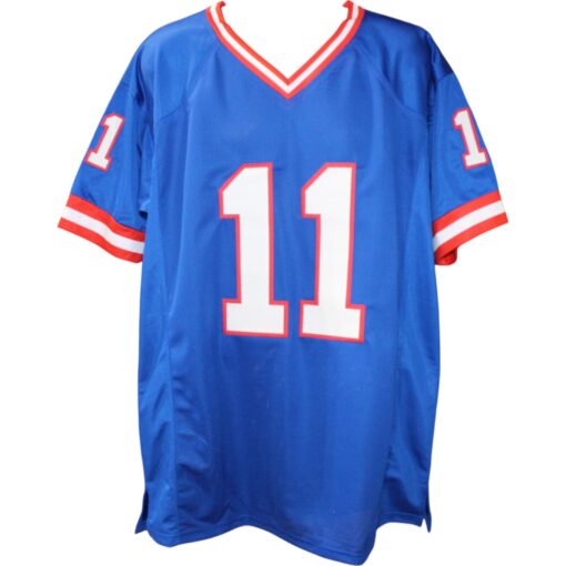 Phil Simms Autographed Pro Style Size XL Blue Jersey Beckett Witness 50950
