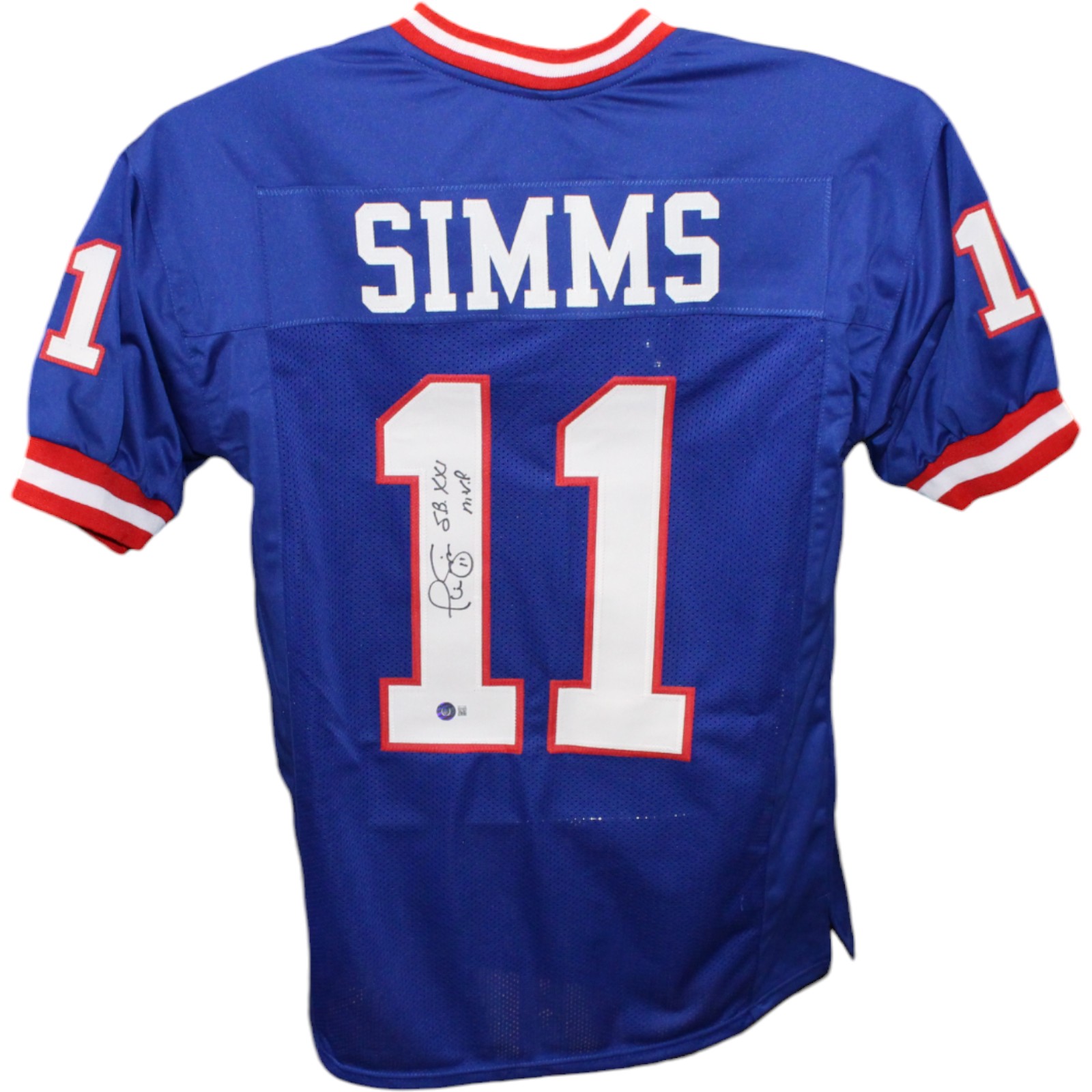 Phil Simms Autographed/Signed Pro Style Jersey Blue SB MVP Beckett 