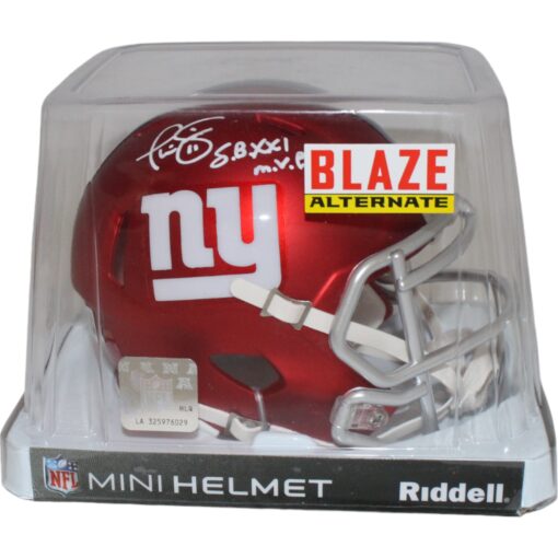 Phill Simms Signed New York Giants Mini Helmet Blaze SB MVP Beckett