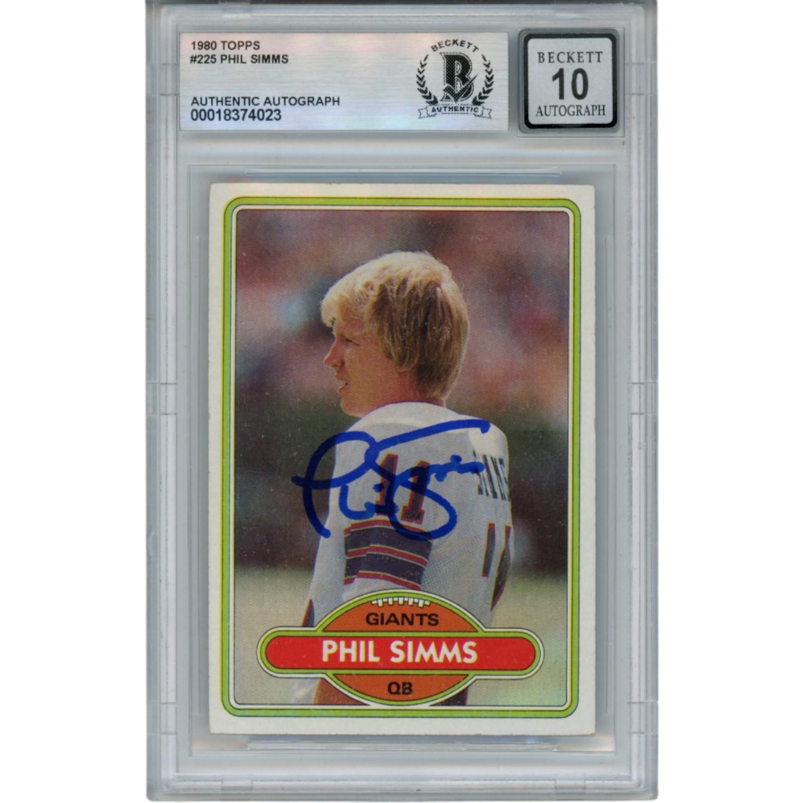 Phil Simms Autographed/Signed 1980 Topps #225 Slab Trading Card Beckett 53178