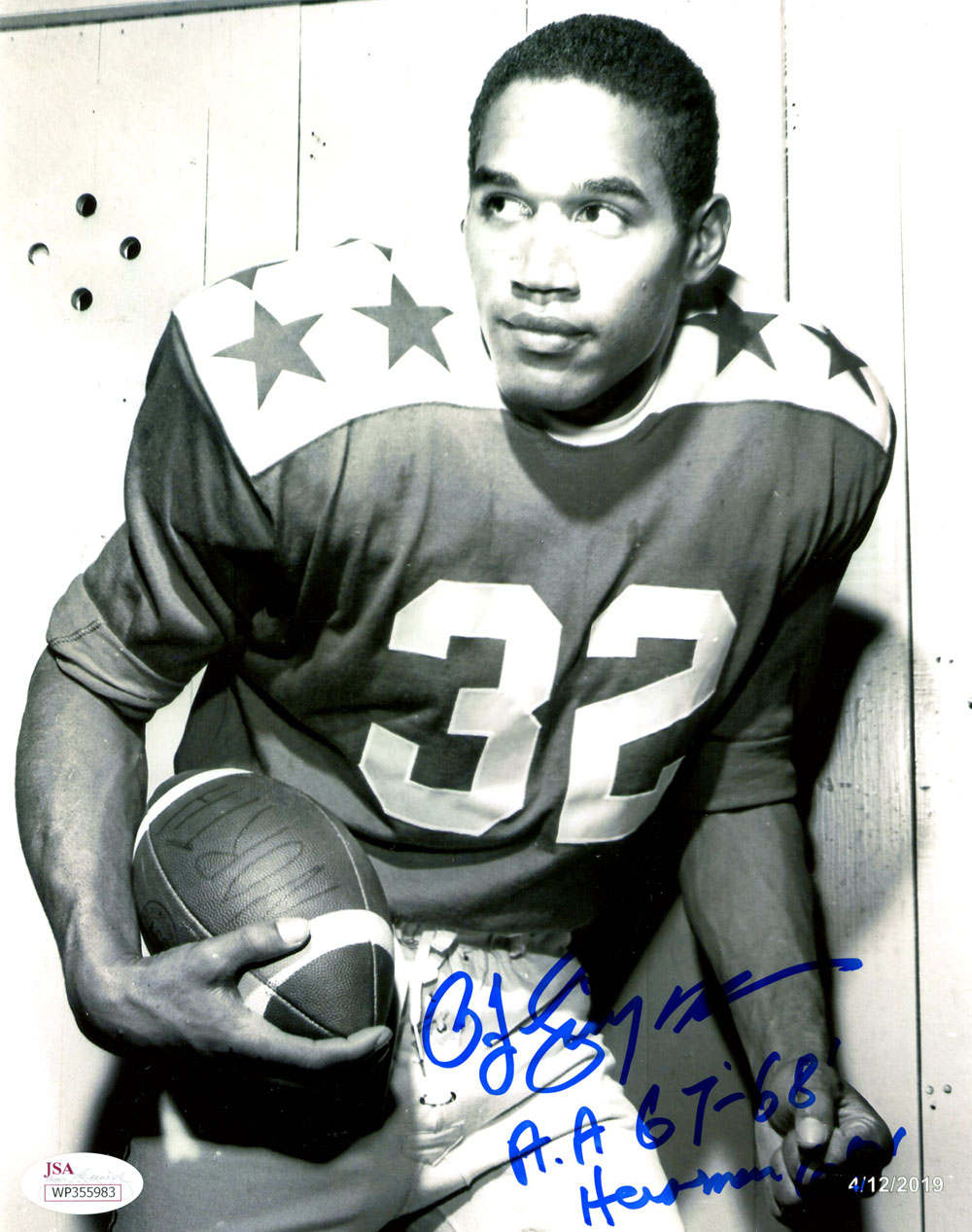 O.J. Simpson Autographed USC Trojans 8x10 Photo Heisman 68 & AA 68 JSA