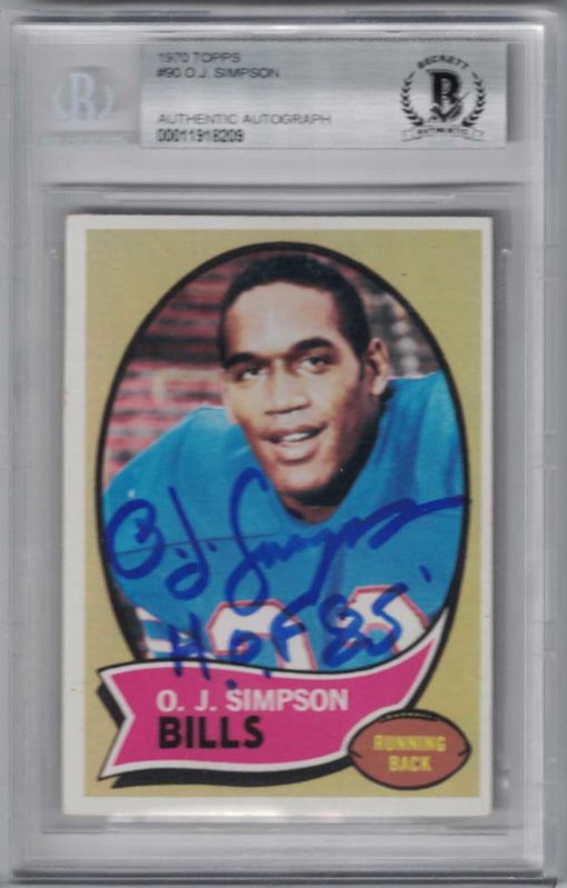 O.J. Simpson Autographed Buffalo Bills 1970 Topps Trading Card HOF BAS 26480