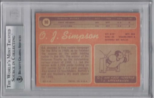 O.J. Simpson Autographed Buffalo Bills 1970 Topps Trading Card HOF BAS 26480