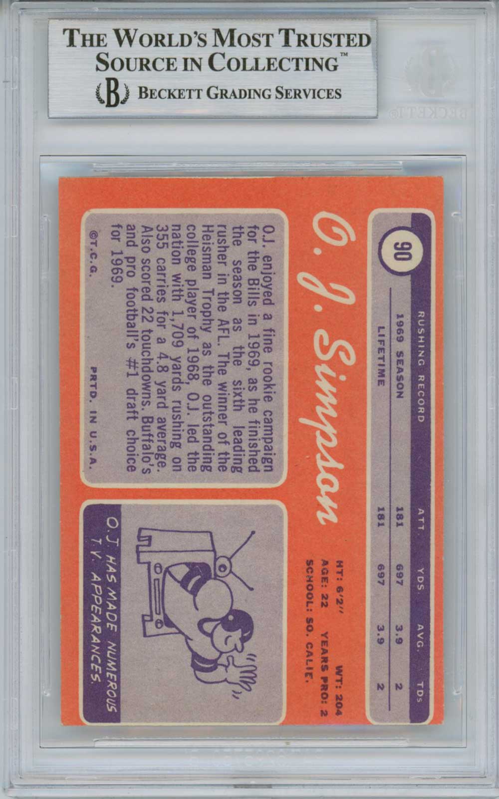O.J. Simpson Autographed Bills 1970 Topps #90 Rookie Card HOF BAS Slab 31387