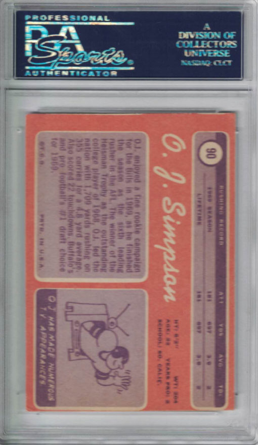 O.J. Simpson Signed Buffalo Bills 1970 Topps Rookie Card #90 PSA Slab 24428