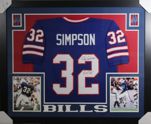 O.J. Simpson Autographed Buffalo Bills Framed Blue XL Jersey HOF JSA 10857