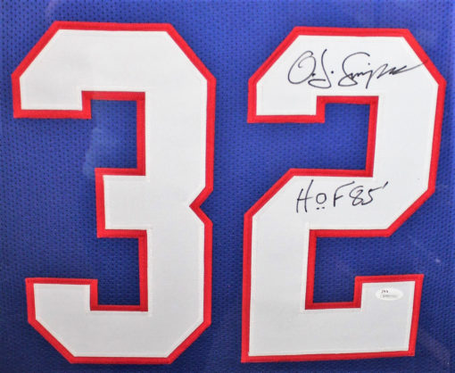 O.J. Simpson Autographed Buffalo Bills Framed Blue XL Jersey HOF JSA 10857