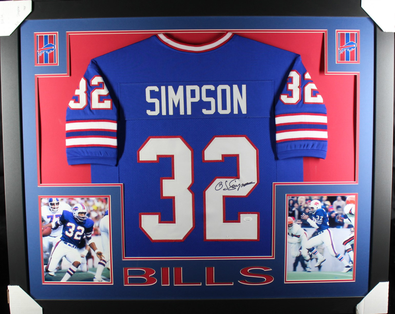 O.J. Simpson Autographed/Signed Pro Style Framed Blue XL Jersey JSA