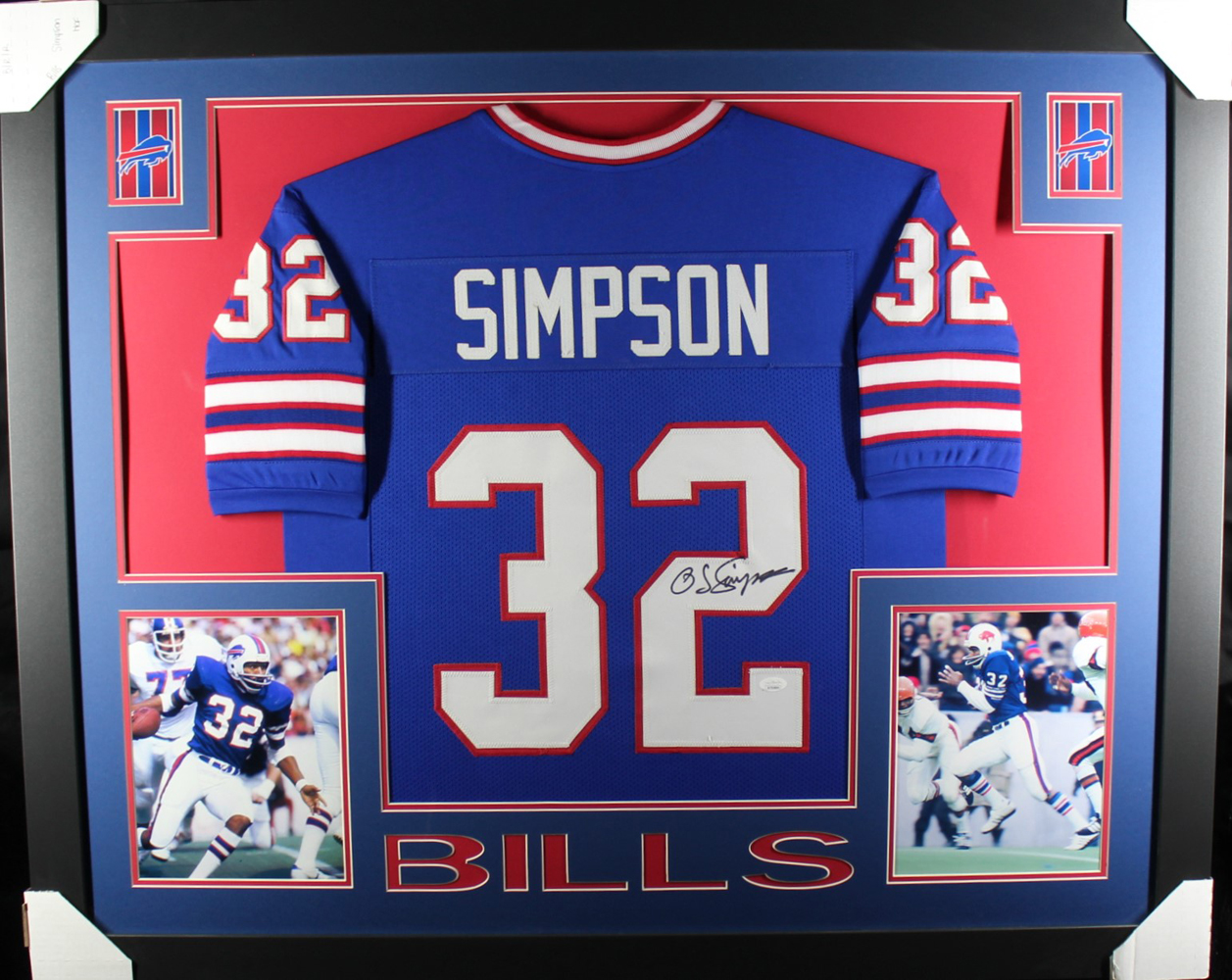 O.J. Simpson Autographed/Signed Pro Style Framed Blue XL Jersey JSA