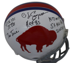 O.J. Simpson Autographed Buffalo Bills TB Replica Helmet 7 Insc JSA 24341