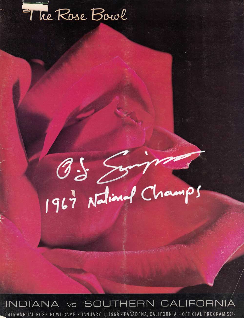 O.J. Simpson Signed USC Trojans 1968 Rose Bowl Program Champs As Is JSA 31722
