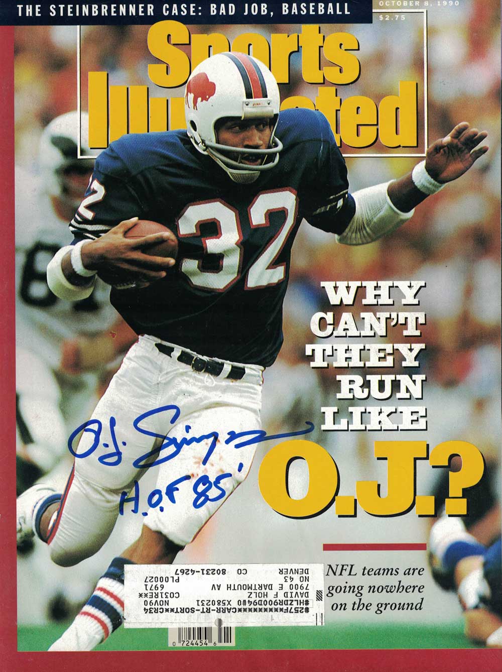 O.J. Simpson Autographed Buffalo Bills 1990 Sports Illustrated HOF 85
