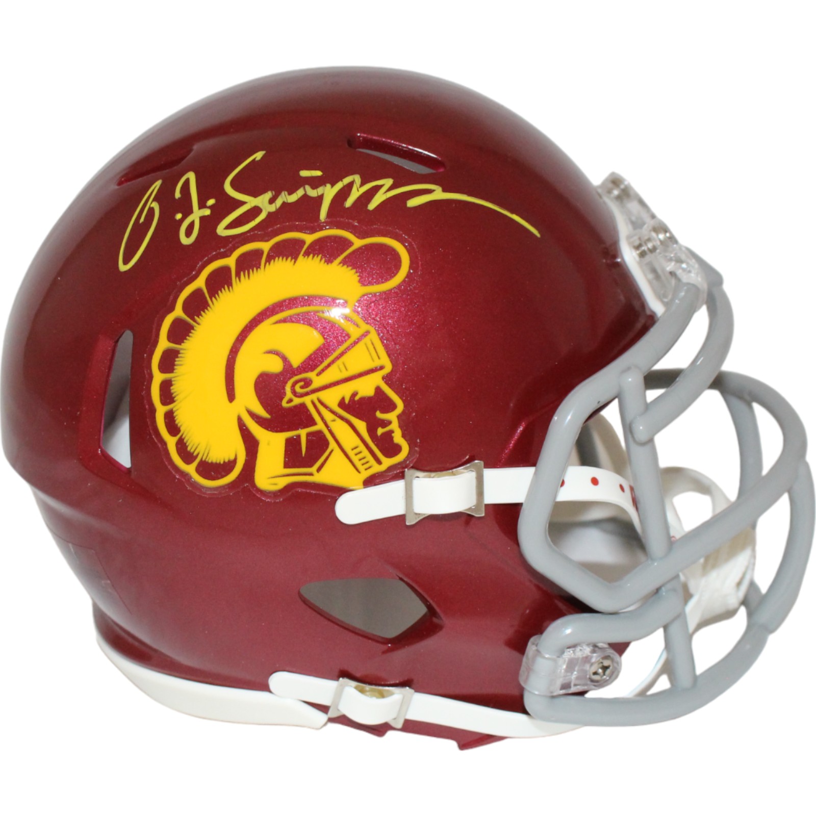 O.J. Simpson Autographed/Signed USC Trojans Mini Helmet Beckett 
