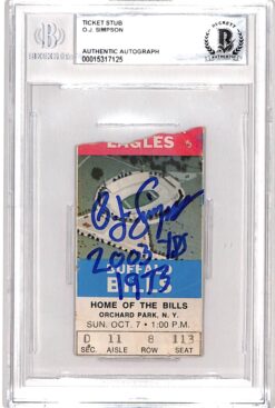 OJ Simpson Autographed/Signed 10/07/73 Ticket Stub Insc. Beckett 
