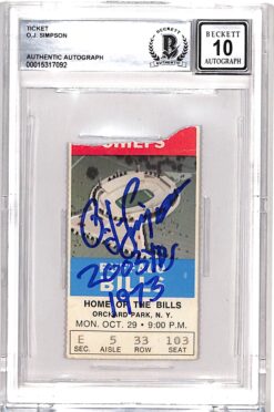 OJ Simpson Signed 10/29/73 Ticket Stub Insc. Grade 10 Auto Beckett 