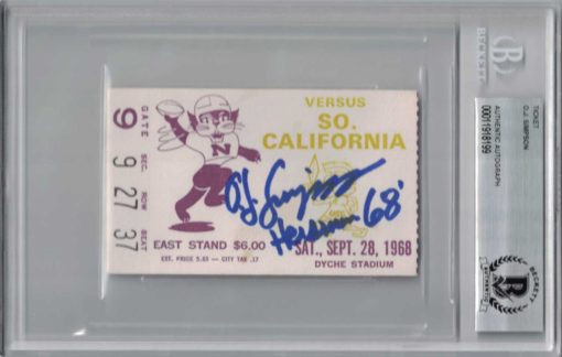 O.J. Simpson Signed 1968 USC Trojans vs Northwestern Ticket Seat 37 BAS 26485