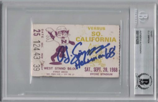 O.J. Simpson Signed 1968 USC Trojans vs Northwestern Ticket Seat 39 BAS 26486