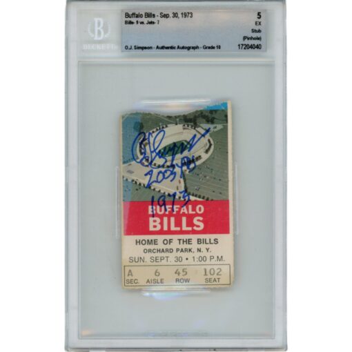 OJ Simpson Autographed Buffalo Bills 09/30/73 Ticket Stub 2003 yds Beckett 48163