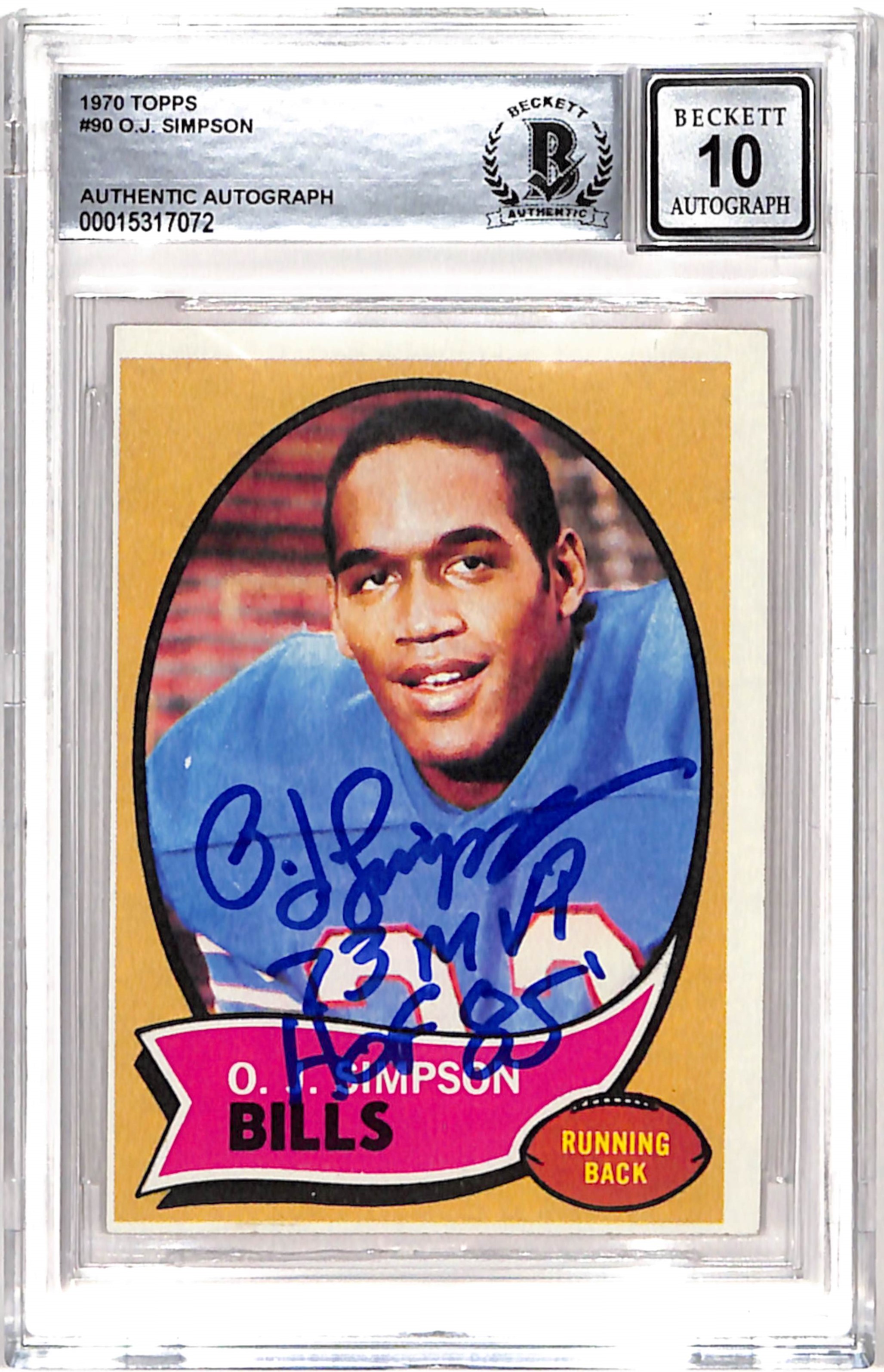 OJ Simpson Signed 1970 Topps "73 MVP" "HOF" Trading Card Beckett 