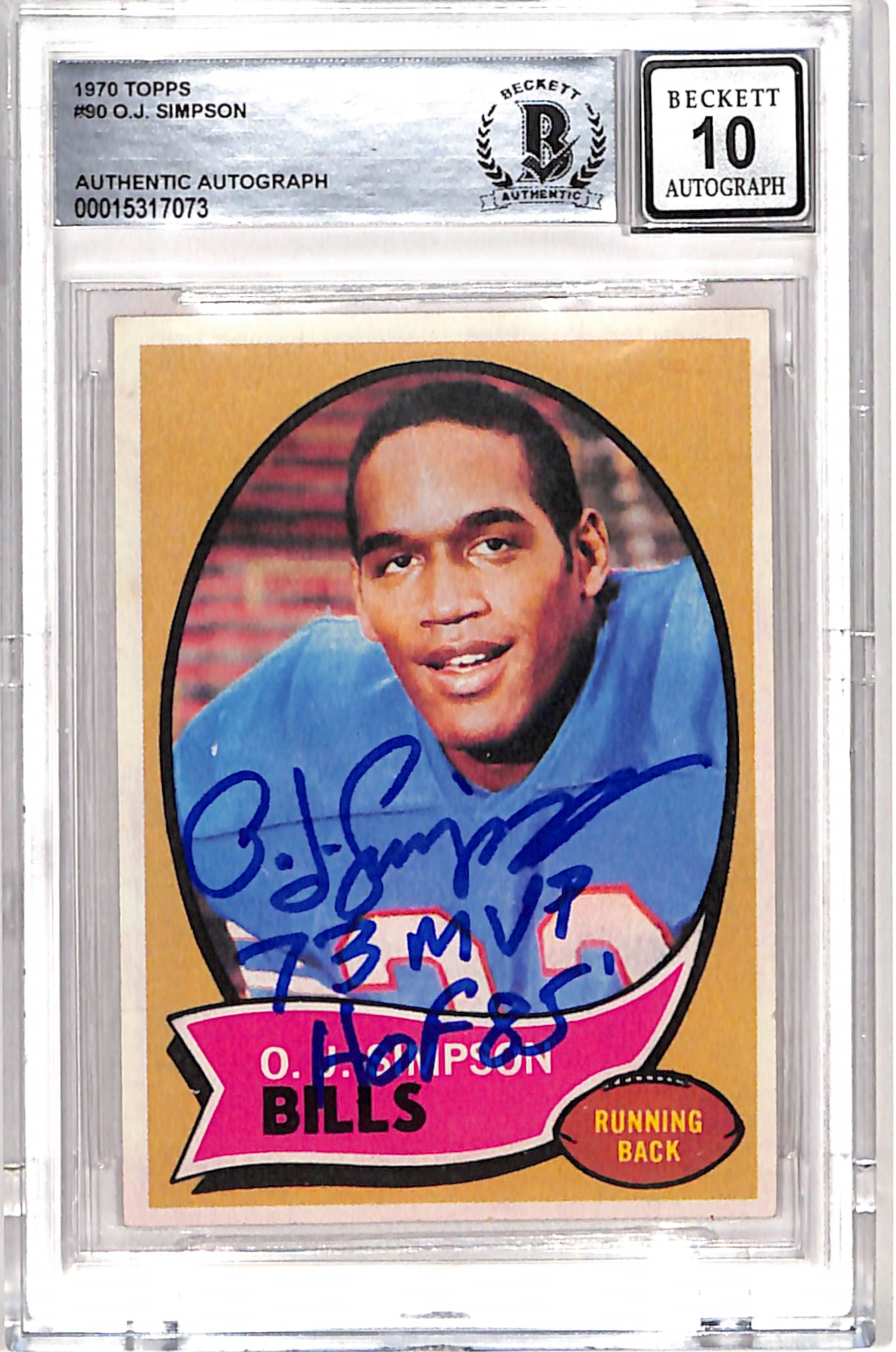 OJ Simpson Signed 1970 Topps "73 MVP" "HOF" Trading Card Beckett