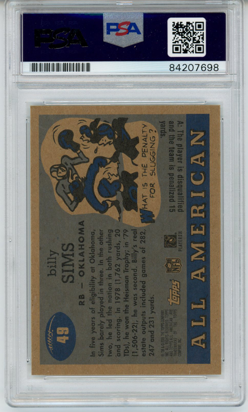 Billy Sims Autographed 2005 Topps All American Trading Card PSA Slab 32605