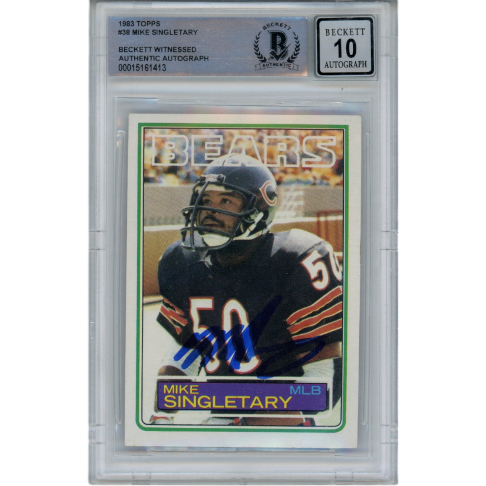 Mike Singletary Signed 1983 Topps #38 Slabbed Trading Card 10 Auto Beckett 49349