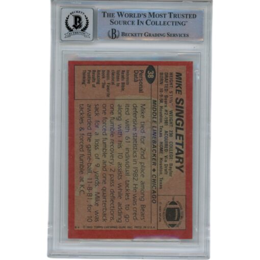Mike Singletary Signed 1983 Topps #38 Slabbed Trading Card 10 Auto Beckett 49349