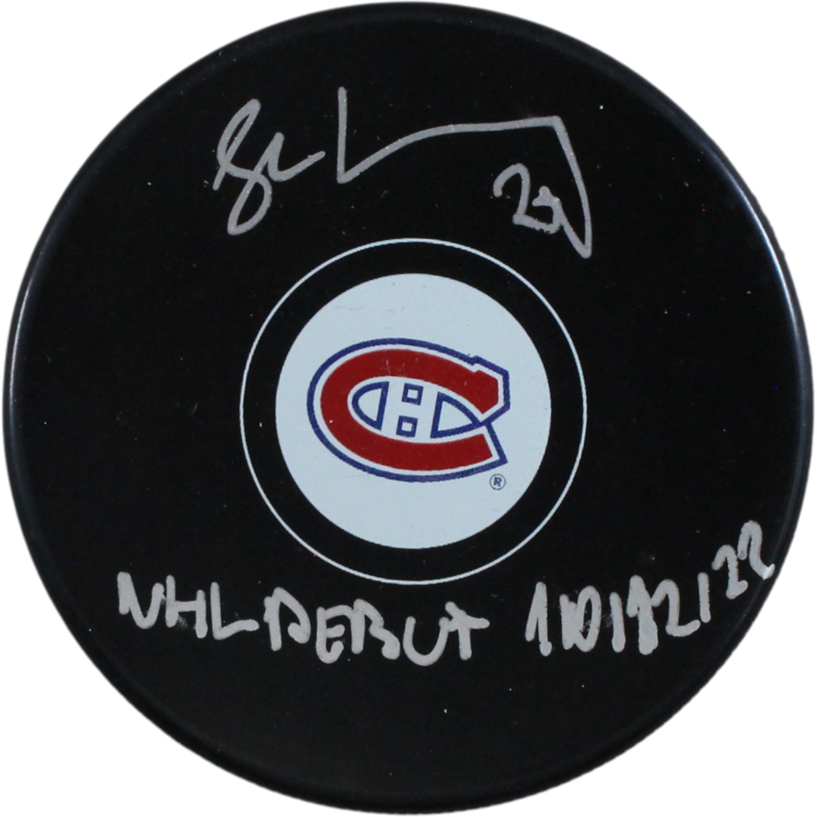 Juraj Slafkovsky Autographed Montreal Canadiens Logo Puck Debut Fanatics 53844