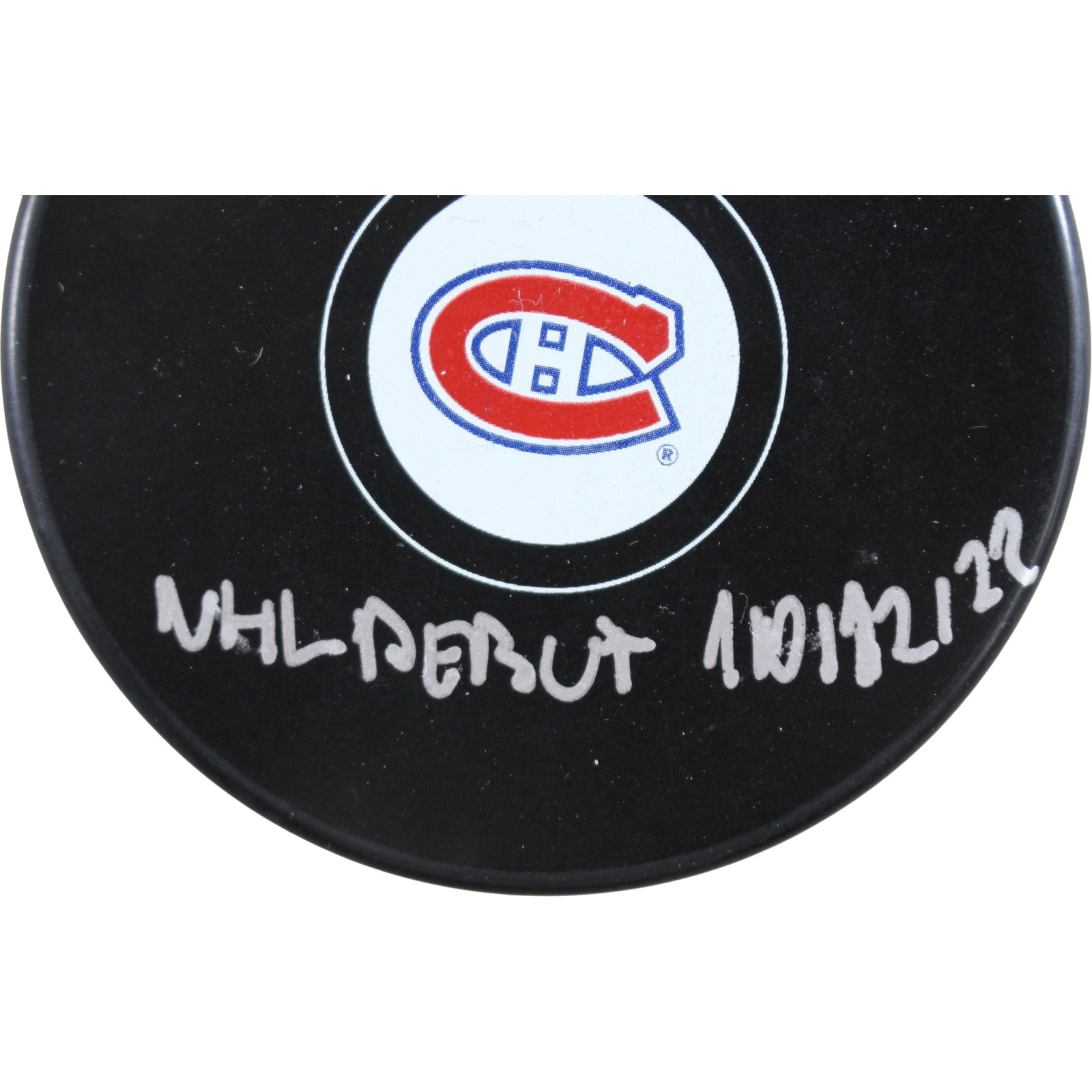 Juraj Slafkovsky Autographed Montreal Canadiens Logo Puck Debut Fanatics 53844 3 Juraj Slafkovsky Autographed Montreal Canadiens Logo Puck Debut Fanatics 53844