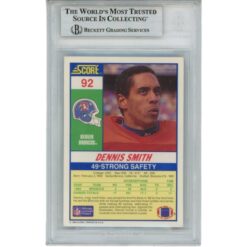 Dennis Smith Autographed Denver Broncos 1990 Score Card Slab Beckett 56135