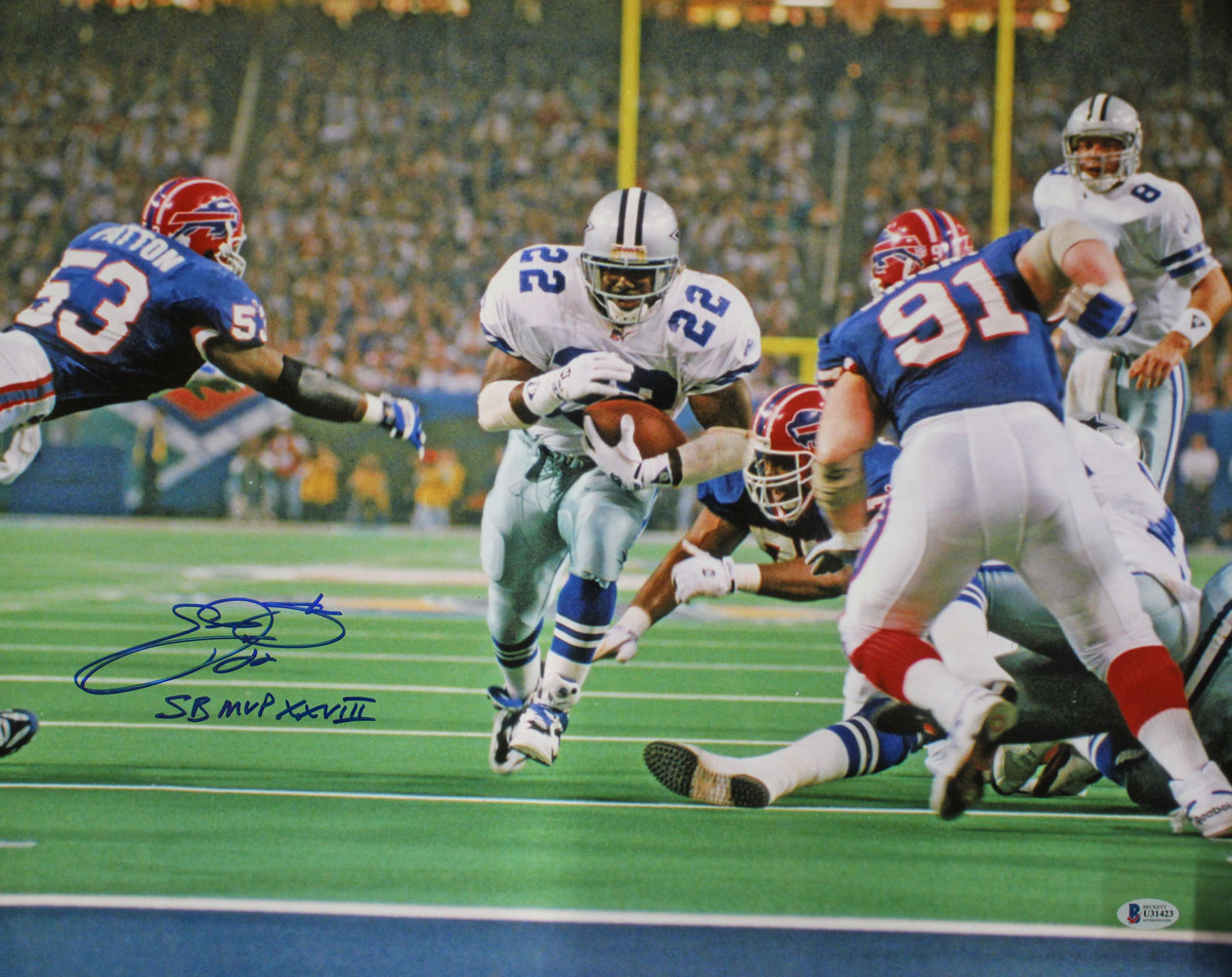 Emmitt Smith Autographed/Signed Dallas Cowboys 16x20 Photo SB MVP BAS 29249