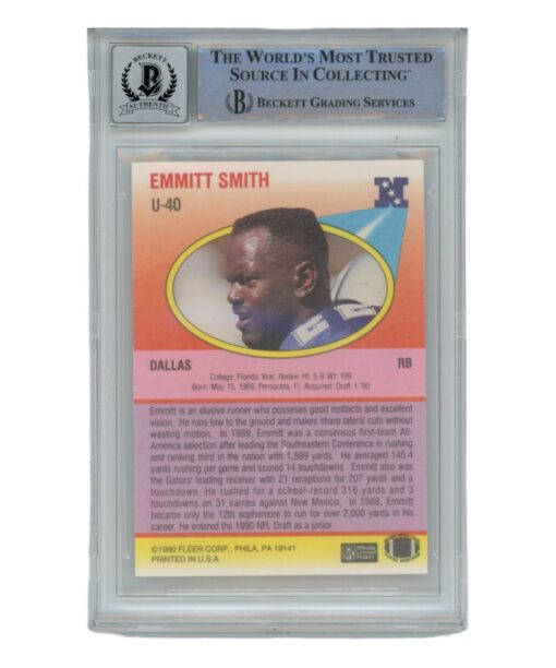 Emmitt Smith Autographed 1990 Fleer U-40 Card Grade 10 Auto Beckett