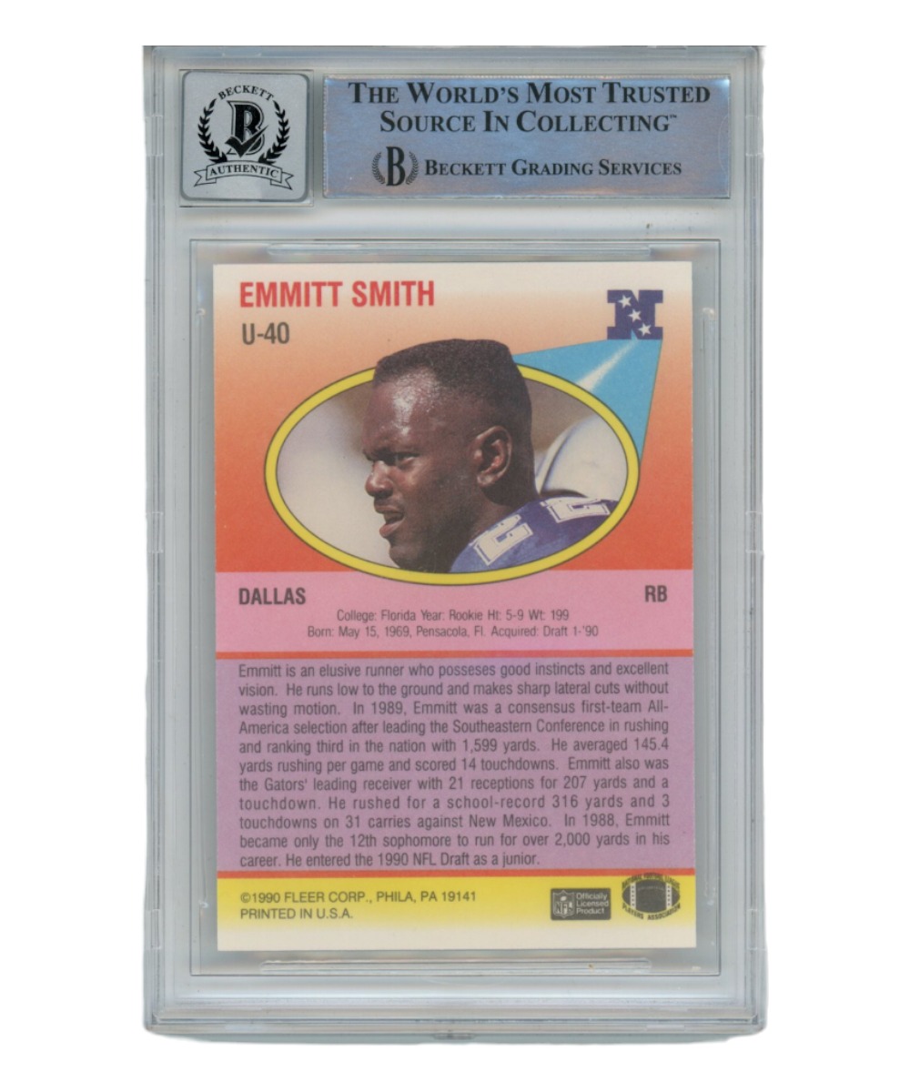 Emmitt Smith Autographed 1990 Fleer U-40 Card Grade 10 Auto Beckett