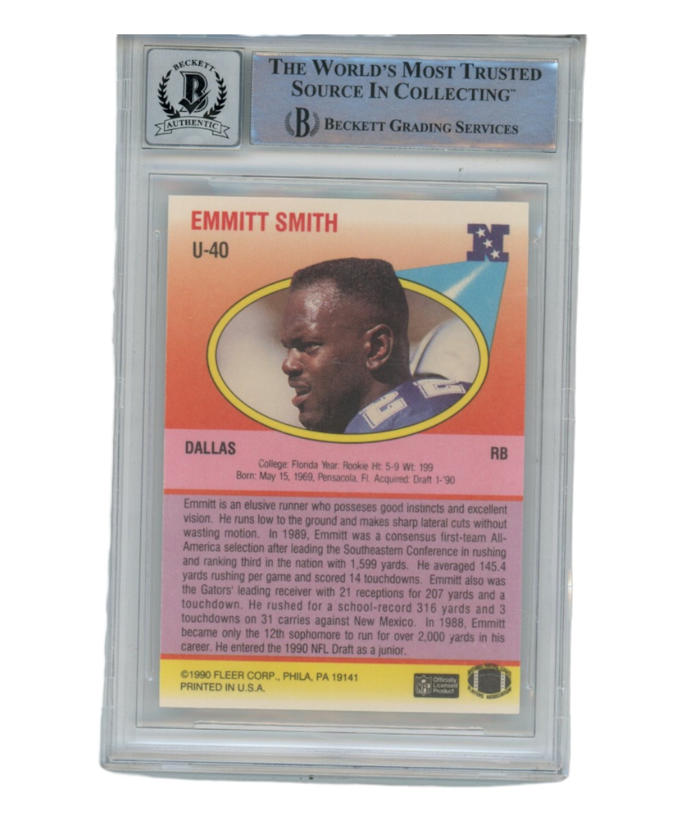 Emmitt Smith Autographed 1990 Fleer U-40 Card Grade 10 Auto Beckett