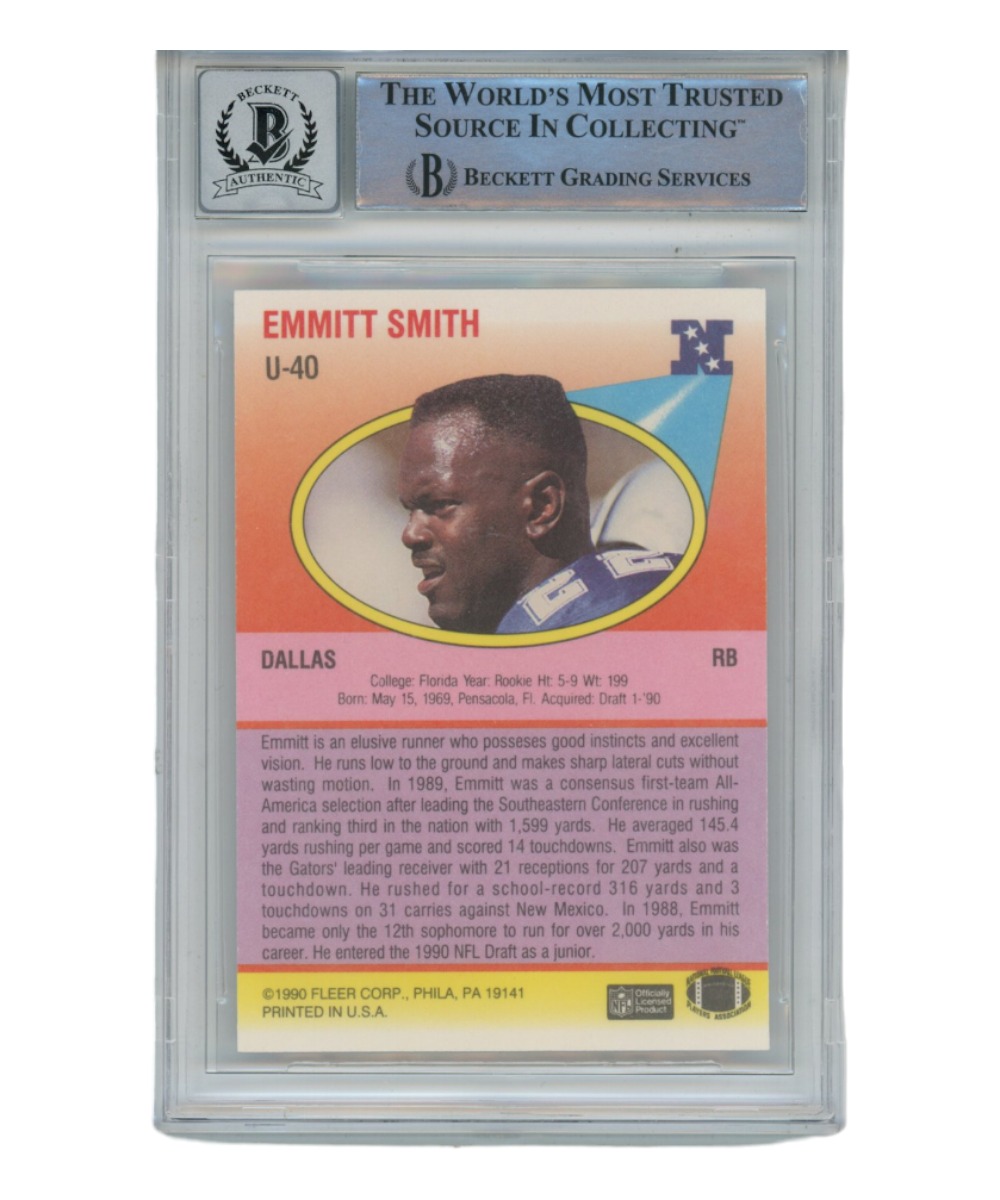 Emmitt Smith Autographed 1990 Fleer U-40 Card Grade 10 Auto Beckett