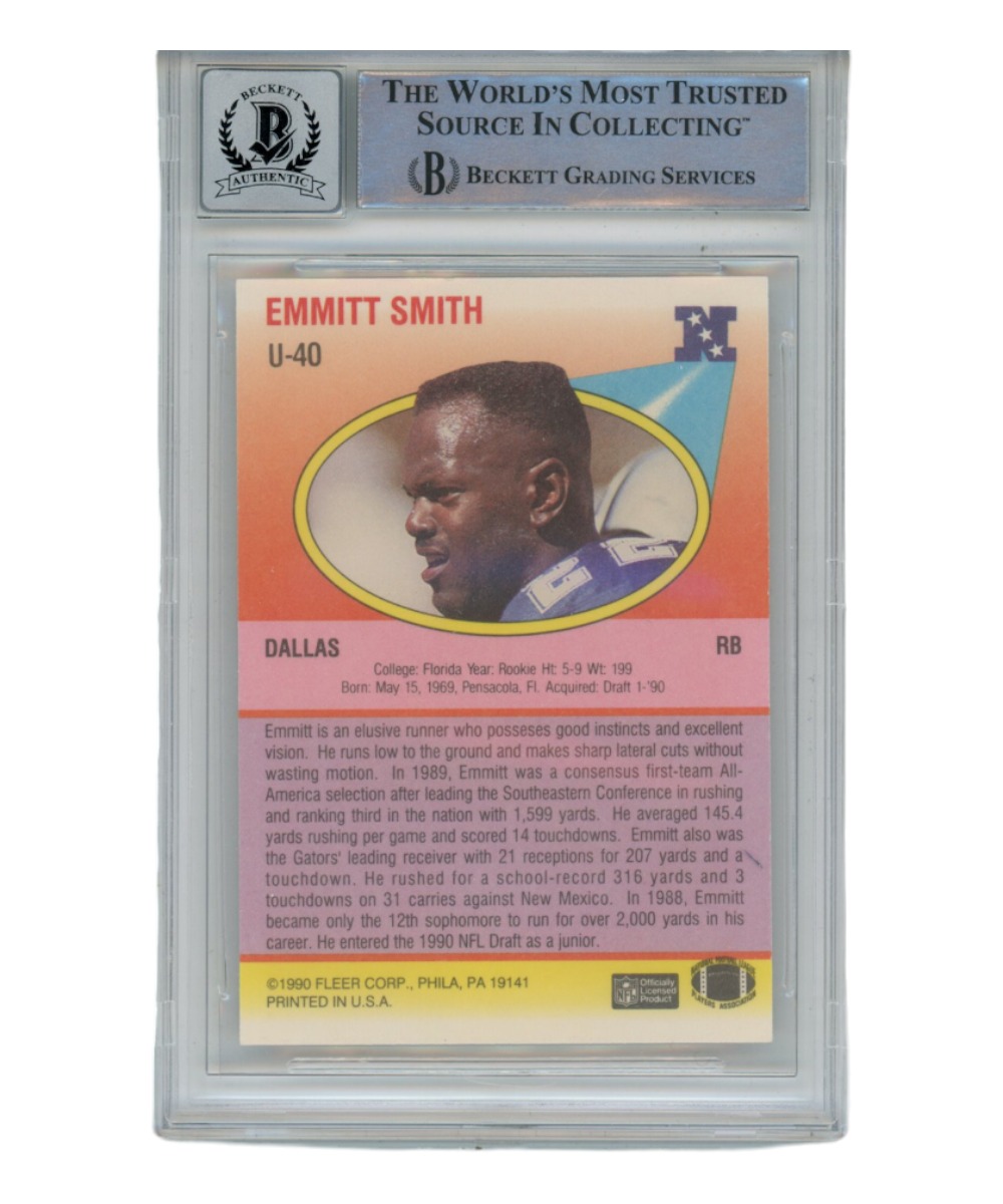 Emmitt Smith Autographed 1990 Fleer U-40 Card Grade 10 Auto Beckett