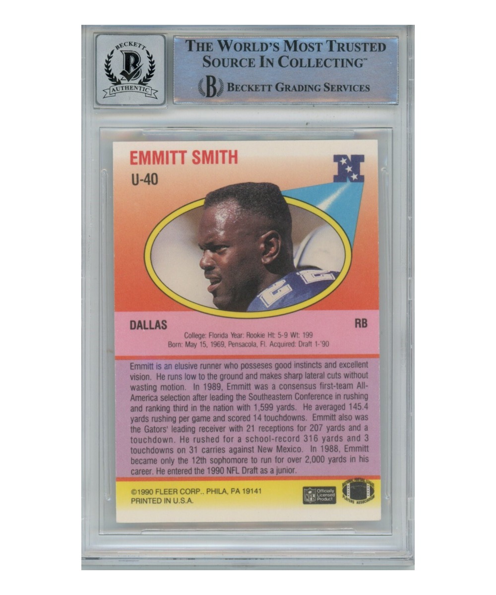 Emmitt Smith Autographed 1990 Fleer U-40 Card Grade 10 Auto Beckett