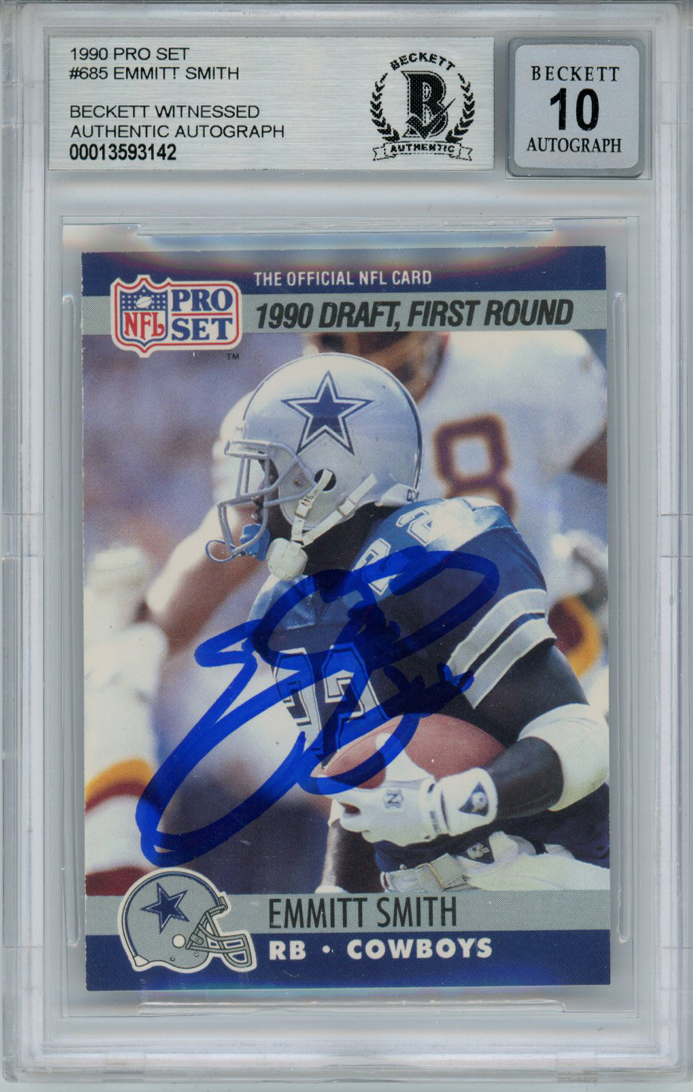 Emmitt Smith Autographed 1990 Pro Set #685 Rookie Card Beckett 10 Slab