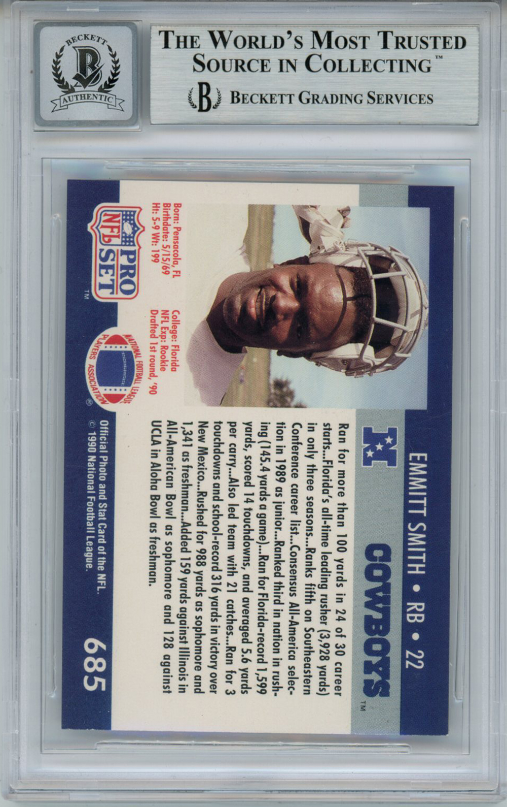 Emmitt Smith Autographed 1990 Pro Set #685 Rookie Card Beckett 10 Slab