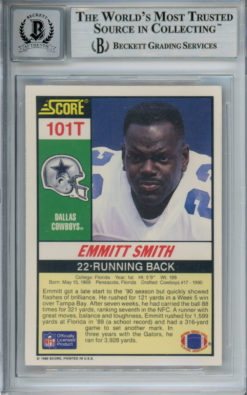 Emmitt Smith Autographed 1990 Score #101T Rookie Card HOF Beckett Slab