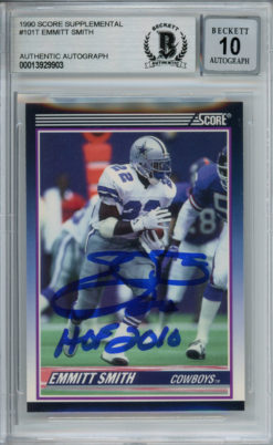 Emmitt Smith Autographed 1990 Score #101T Rookie Card HOF Beckett Slab