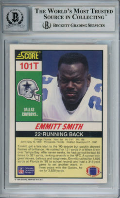 Emmitt Smith Autographed 1990 Score #101T Rookie Card HOF Beckett Slab