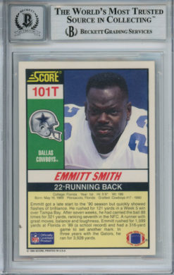 Emmitt Smith Autographed 1990 Score #101T Rookie Card HOF Beckett Slab